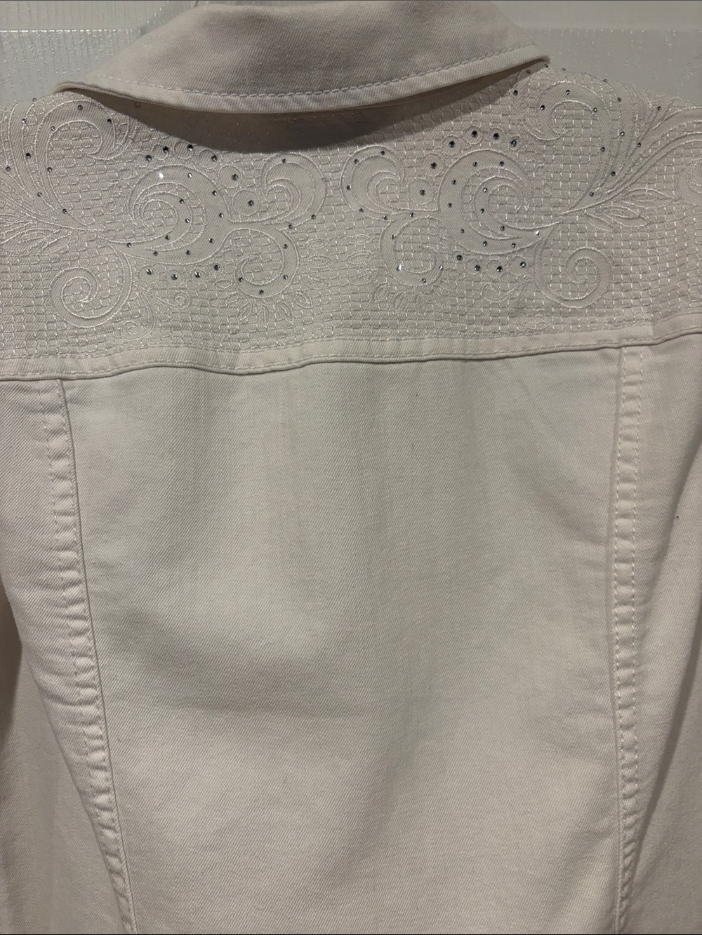 Christopher & Banks White Embroidered Denim Jacket with Silver Buttons - Picture 5 of 7